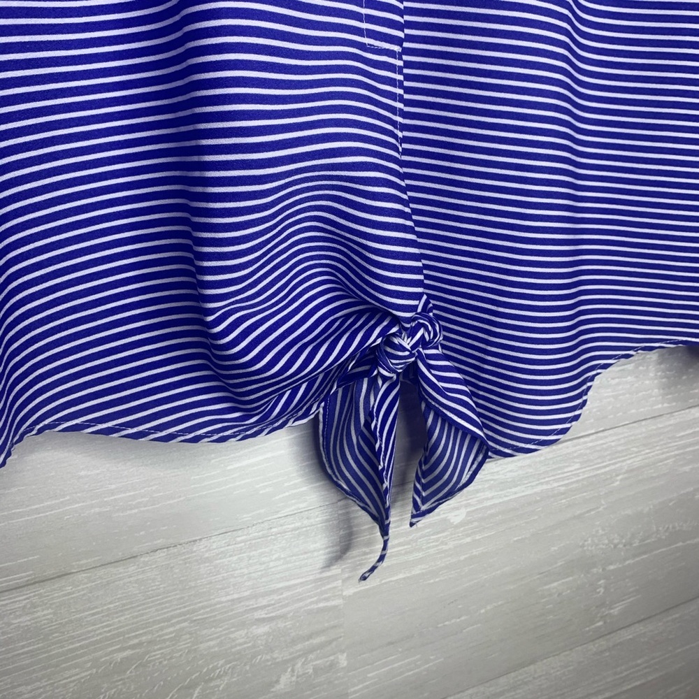 Talbots white and blue stripe tie front top - Picture 12 of 12
